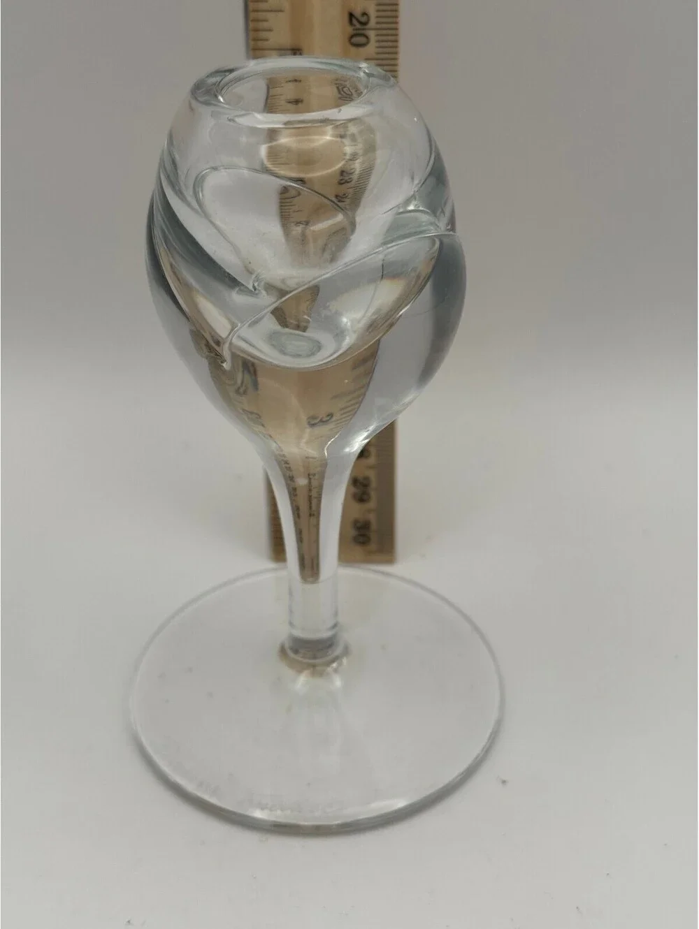 Daum France Signed Art Glass Candle Holder Swirl Stem Clear Crystal 6.5